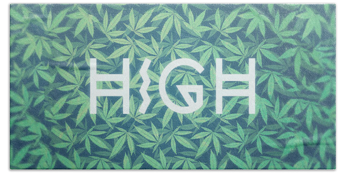 Typo Beach Towel featuring the digital art HIGH TYPO Cannabis  Hemp 420 Marijuana  Pattern by Philipp Rietz