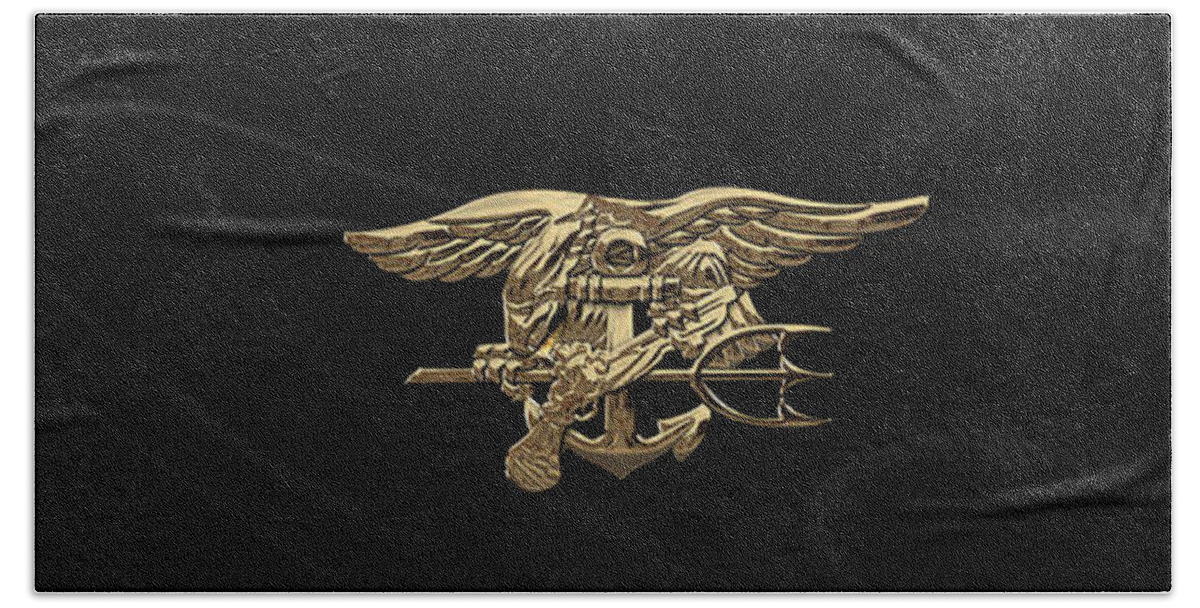 U.S. Navy SEALs Trident over Black Flag Beach Sheet for Sale by Serge ...