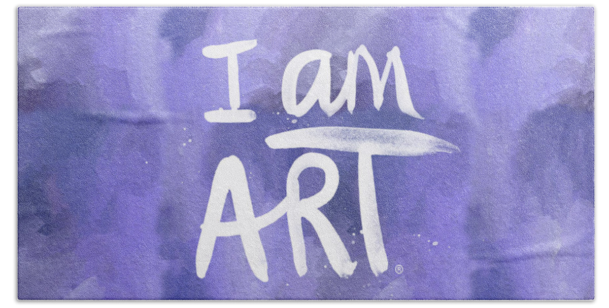 I Am Art Beach Towel featuring the painting I AM ART Painted Blue and White- by Linda Woods by Linda Woods