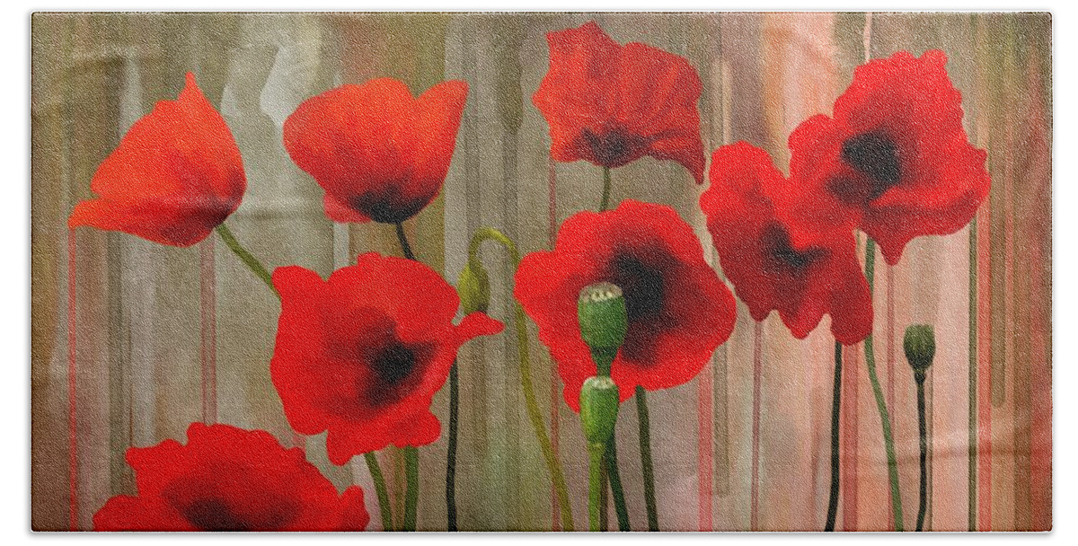 Poppies Beach Towel featuring the painting Poppies by Ivana Westin