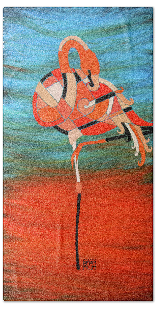 Flamingo Art Beach Sheet featuring the painting An Elegant Flamingo by Barbara Rush