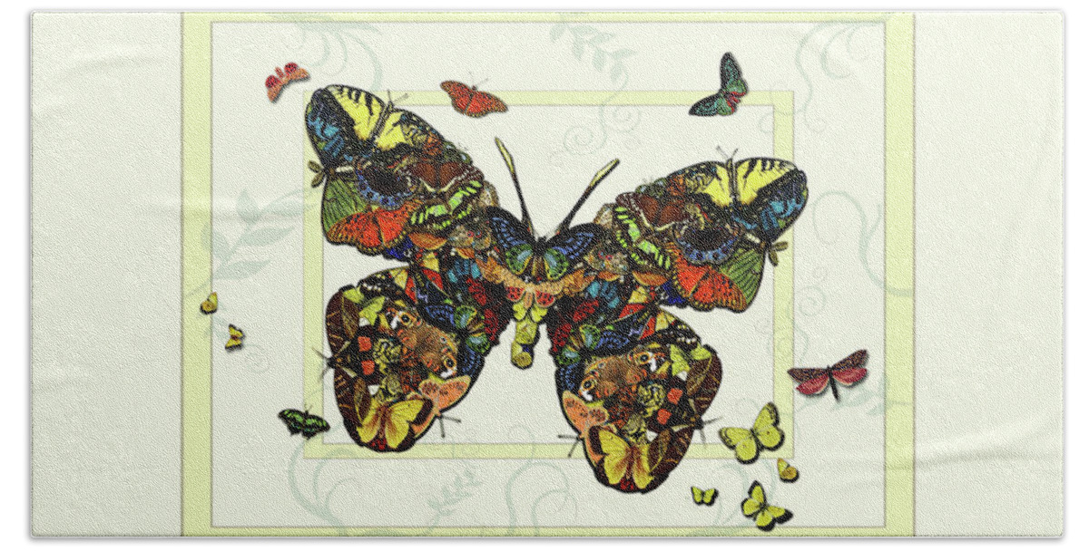 Botanical Beach Sheet featuring the painting Colorful Butterfly Collage by Deborah Smith