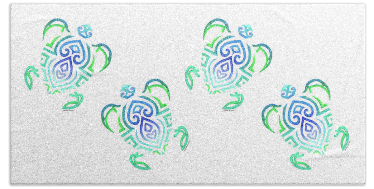 Beach Towel featuring the drawing Tribal Turtle White Background by Heather Schaefer