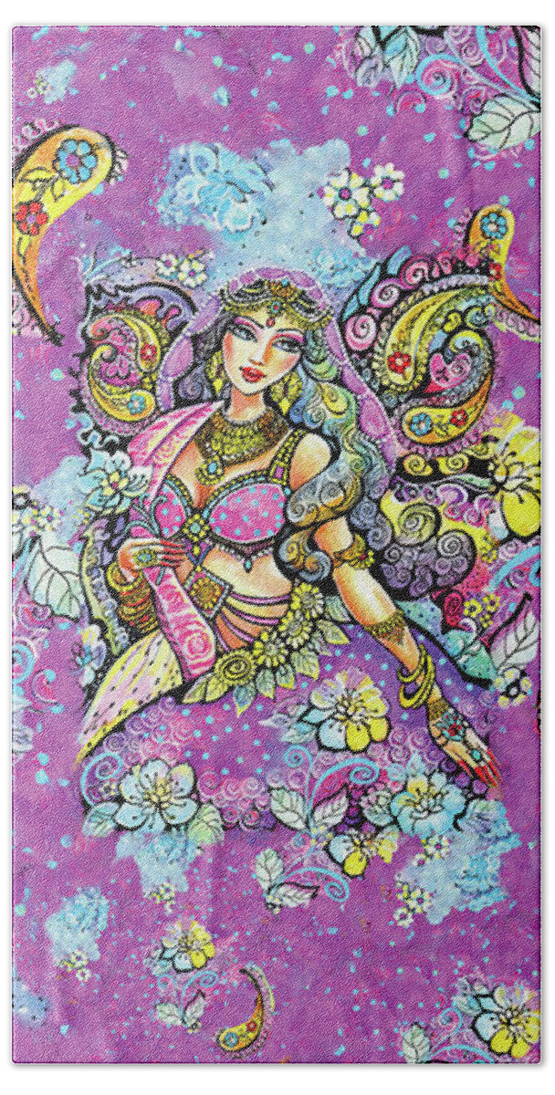 Indian Dancer Beach Towel featuring the painting Purple Paisley Flower by Eva Campbell