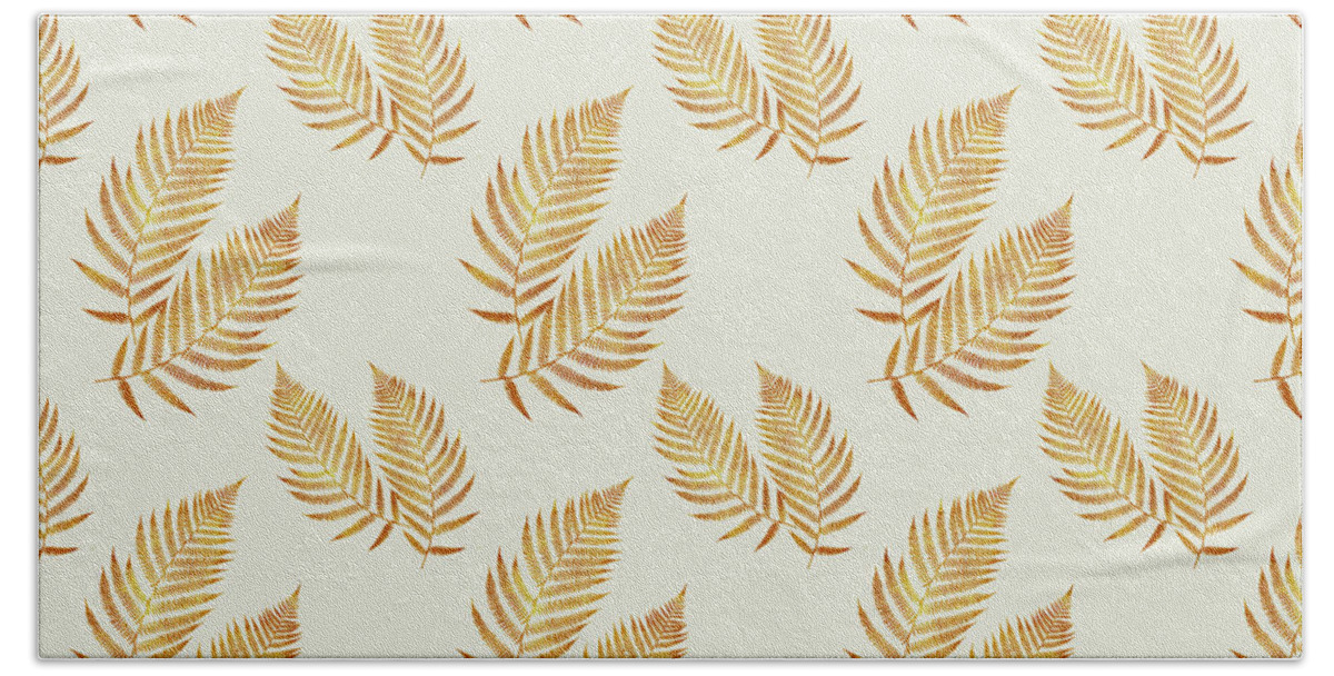 Fern Leaves Beach Sheet featuring the mixed media Gold Fern Leaf Art by Christina Rollo