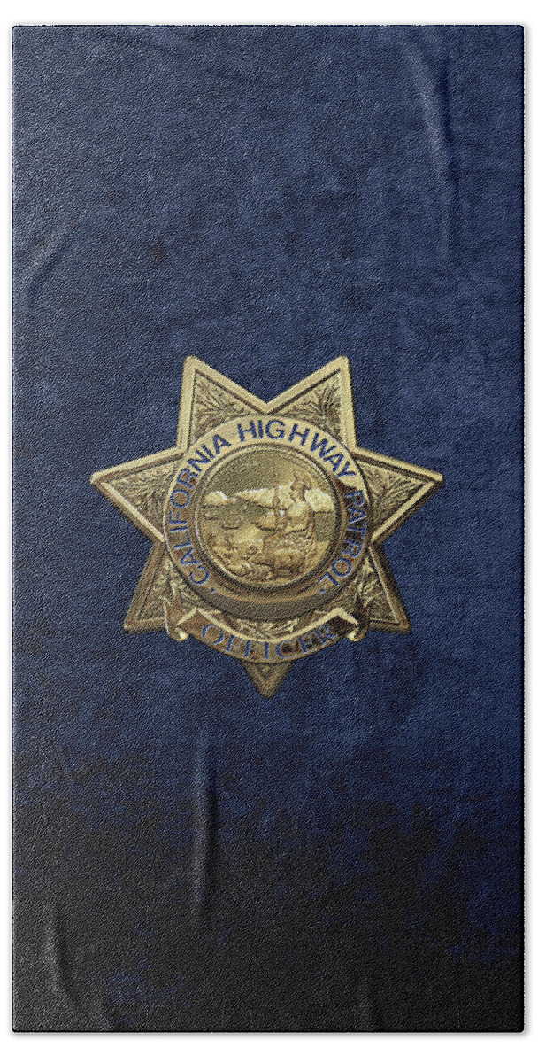 'law Enforcement Insignia & Heraldry' Collection By Serge Averbukh Beach Towel featuring the digital art California Highway Patrol - C H P Police Officer Badge over Blue Velvet by Serge Averbukh