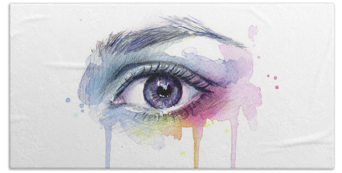 Eye Beach Towel featuring the painting Colorful Dripping Eye by Olga Shvartsur