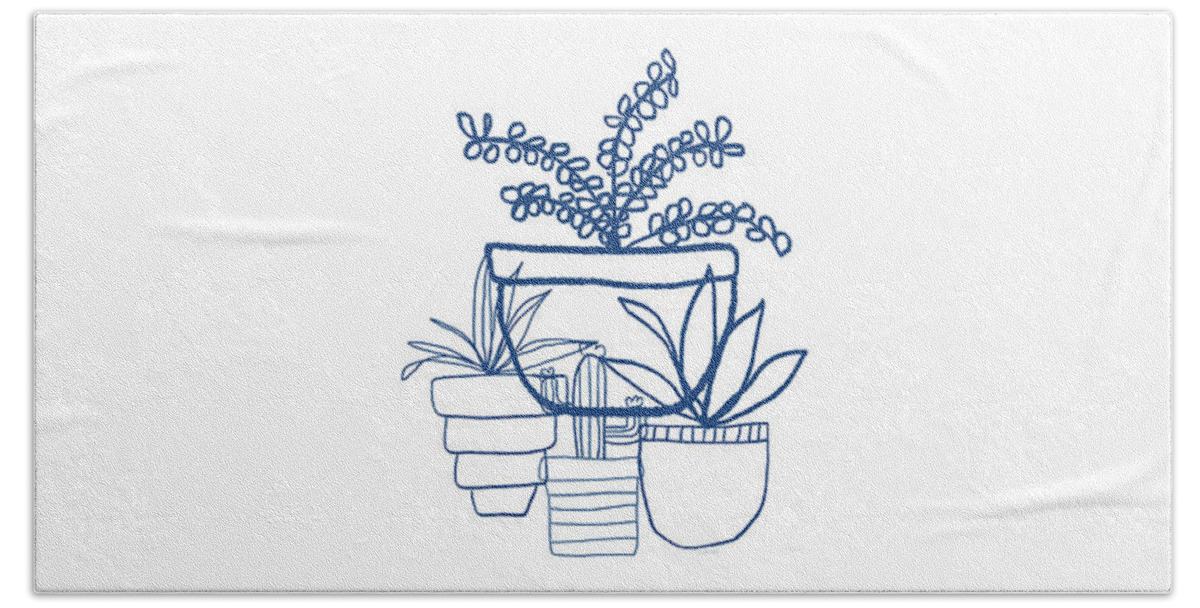 Succulents Beach Towel featuring the mixed media Indigo Potted Succulents- Art by Linda Woods by Linda Woods