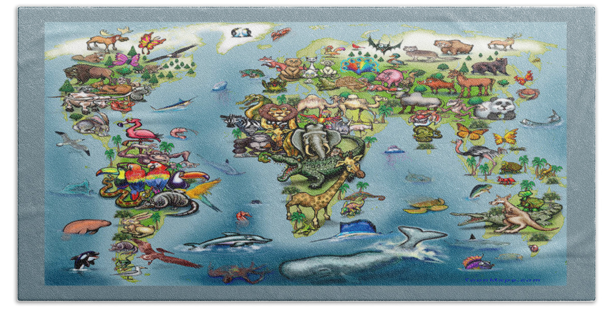 Animals Beach Towel featuring the digital art Animals World Map by Kevin Middleton