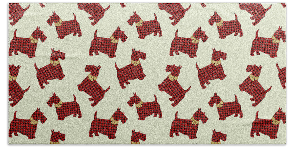 Scottie Dog Beach Sheet featuring the mixed media Scottie Dog Plaid by Christina Rollo