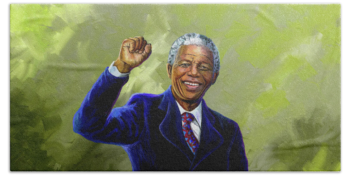 South Beach Towel featuring the painting Nelson Mandela by Anthony Mwangi