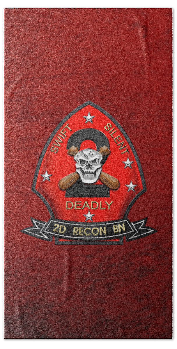 'military Insignia & Heraldry' Collection By Serge Averbukh Beach Towel featuring the digital art U S M C 2nd Reconnaissance Battalion - 2nd Recon Bn Insignia over Red Velvet by Serge Averbukh