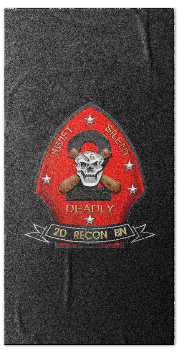 'military Insignia & Heraldry' Collection By Serge Averbukh Beach Towel featuring the digital art U S M C 2nd Reconnaissance Battalion - 2nd Recon Bn Insignia over Black Velvet by Serge Averbukh