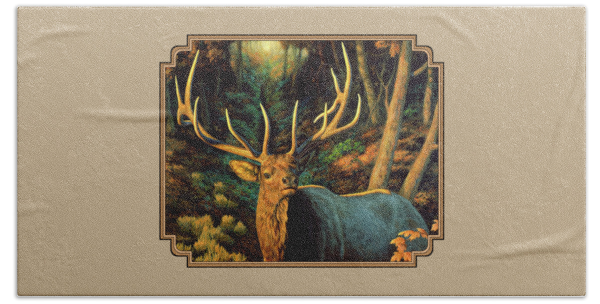 Elk Beach Towel featuring the painting Elk Painting - Autumn Majesty by Crista Forest