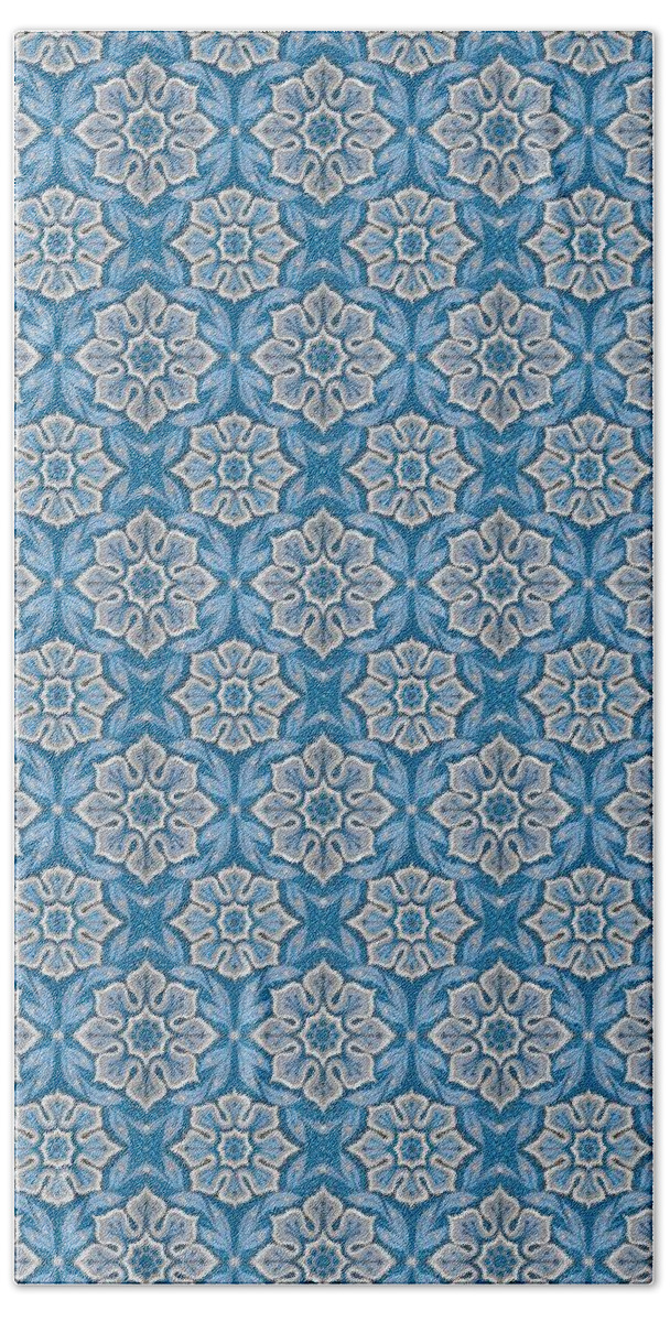 Winter Color Palette Beach Towel featuring the mixed media Snow flower floral pattern in blue and gray by Julia Khoroshikh