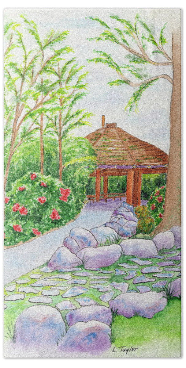 Gazebo Beach Towel featuring the painting Pavilion Pathway by Lori Taylor