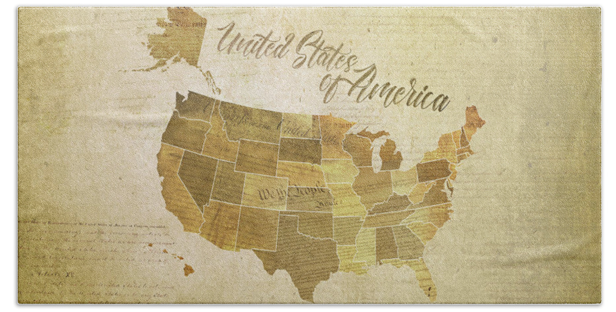 Map Beach Towel featuring the digital art Vintage United States of America by Laura Ostrowski
