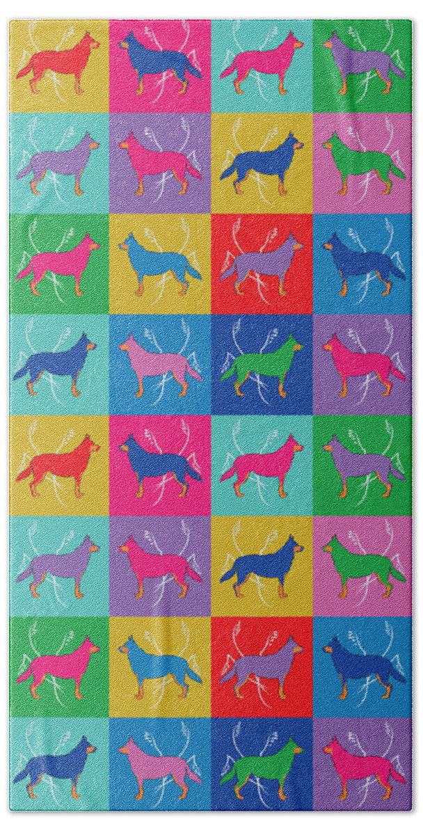 Animal Graphic Beach Towel featuring the digital art Pop Art German Shepherd Dogs by MM Anderson