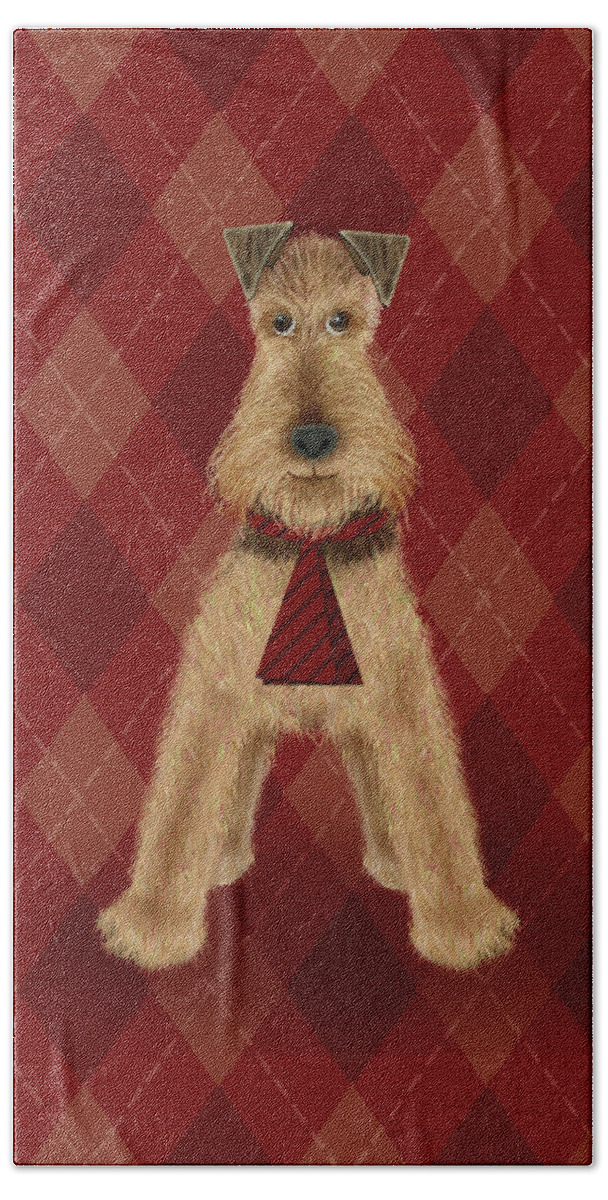 Letter Beach Sheet featuring the mixed media A is for Airedale by Valerie Drake Lesiak