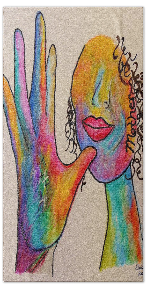 Watercolor Beach Towel featuring the painting American Sign Language . . . MOTHER by Eloise Schneider Mote