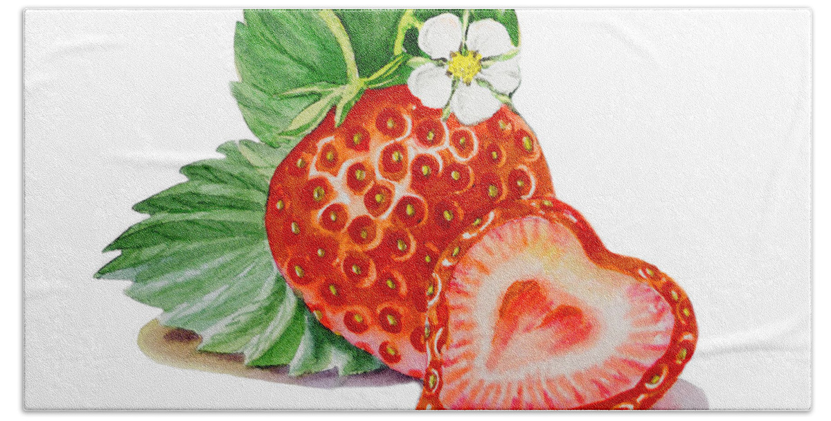 Strawberries Beach Towel featuring the painting ArtZ Vitamins A Strawberry Heart by Irina Sztukowski