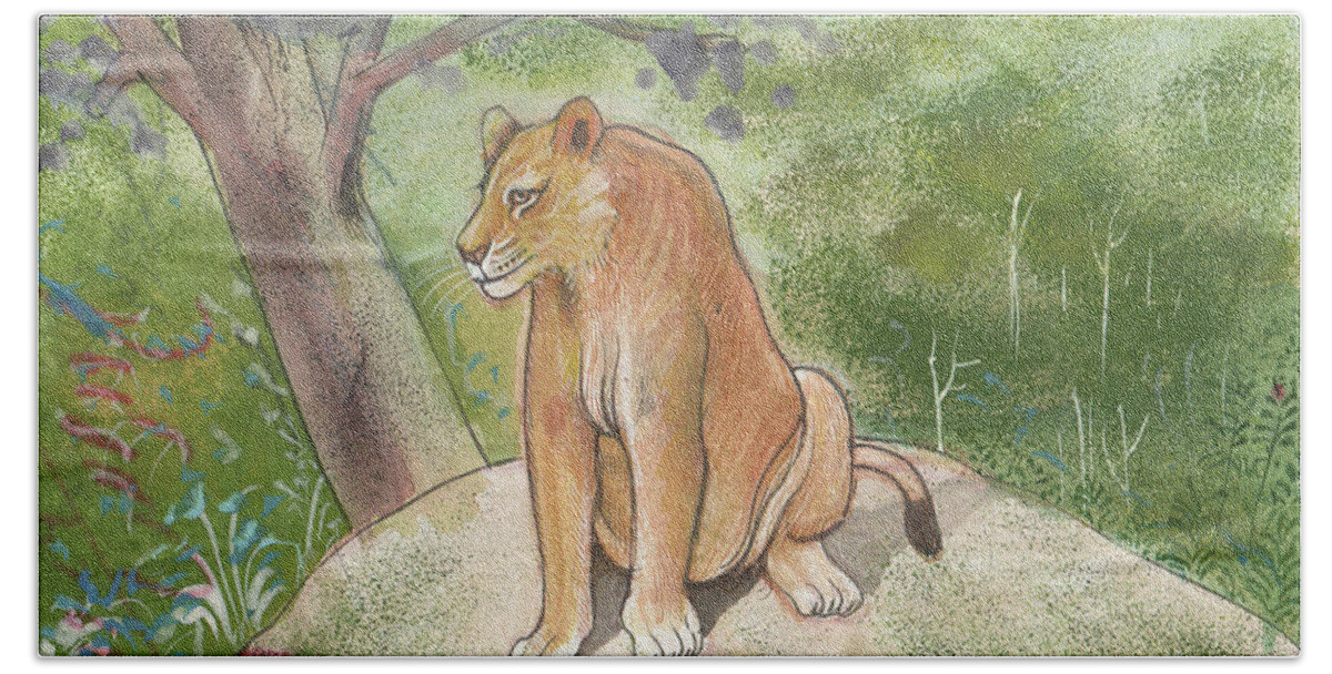 Asiatic Lion State Animal Of Gujarat Wild Life Forest Animal Miniature  Watercolor Artwork Beach Sheet by Jagdeesh Prasad - Fine Art America