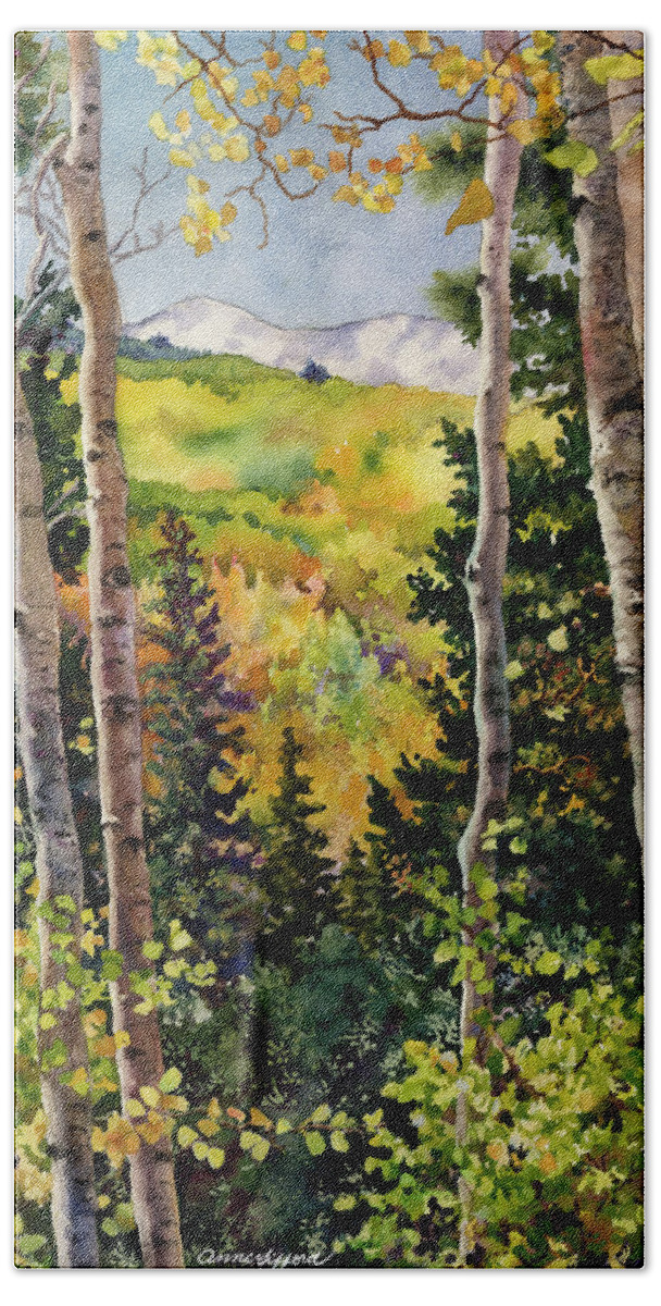 Autumn Painting Beach Towel featuring the painting Aspen Afternoon by Anne Gifford