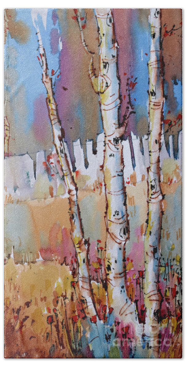 Landscape Beach Towel featuring the painting Aspen Fantasy by Joyce Hicks