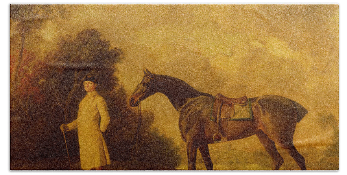 Stubbs Beach Towel featuring the painting Assheton, first Viscount Curzon, and his mare Maria by George Stubbs