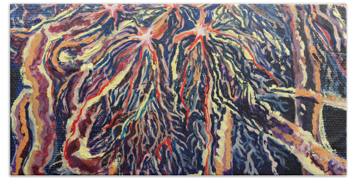 Biology Beach Towel featuring the painting Astrocytes Microbiology Landscapes Series by Emily McLaughlin