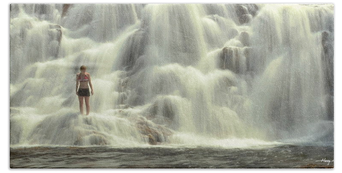Landscape Beach Towel featuring the photograph At The Falls by Harry Moulton