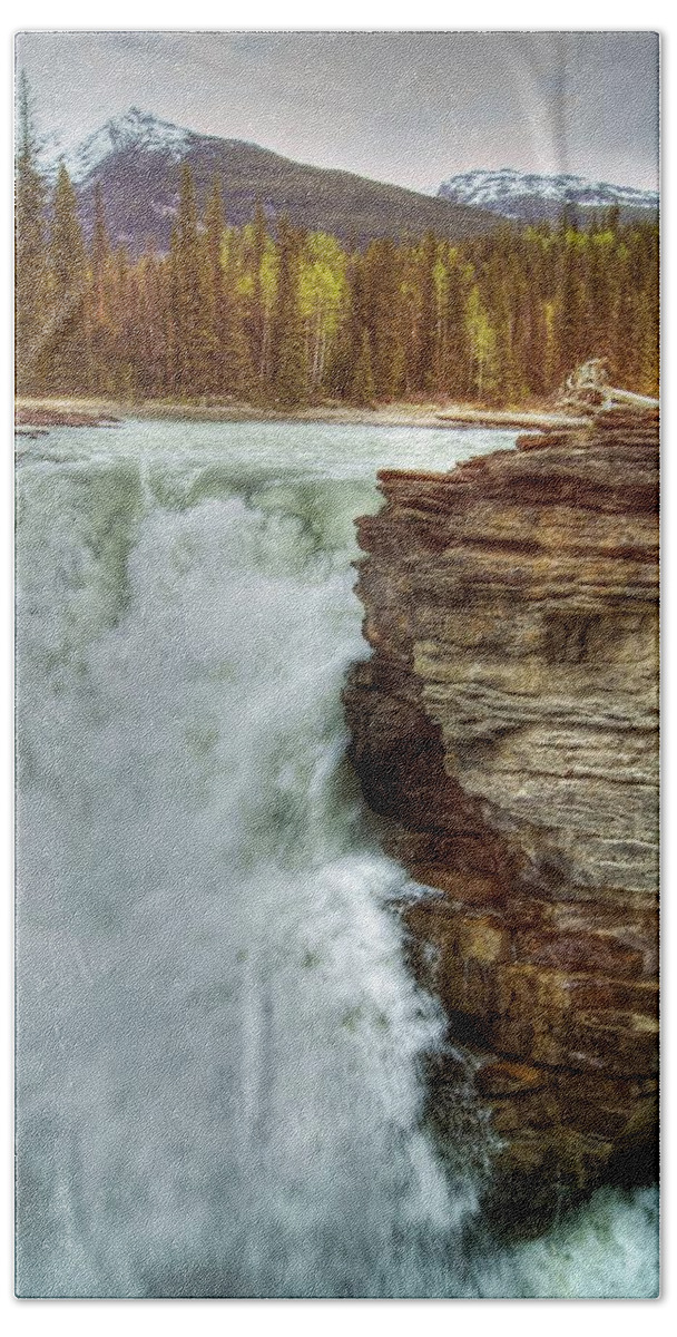 Athabasca Falls Beach Towel featuring the photograph Athabasca Falls 3 by David Birchall