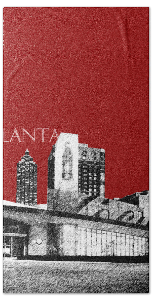 Architecture Beach Sheet featuring the digital art Atlanta World of Coke Museum - Dark Red by DB Artist