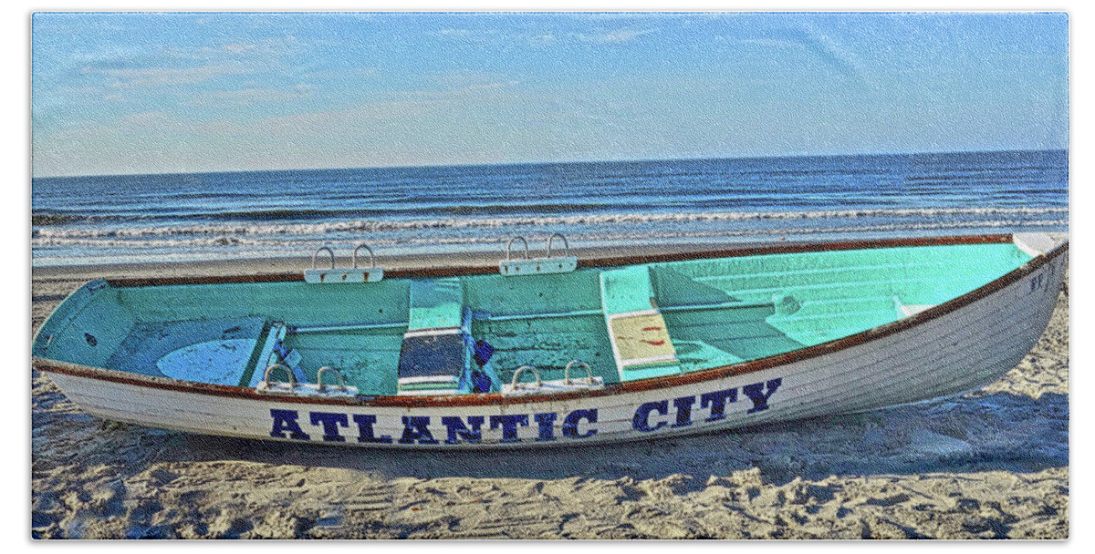 Atlantic City New Jersey Lifeguard Rescue Rowboat Beach Sheet featuring the photograph Atlantic City Rowboat by Joan Reese