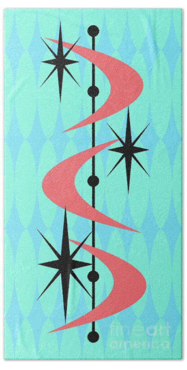  Beach Towel featuring the digital art Atomic Boomerangs in Pink by Donna Mibus
