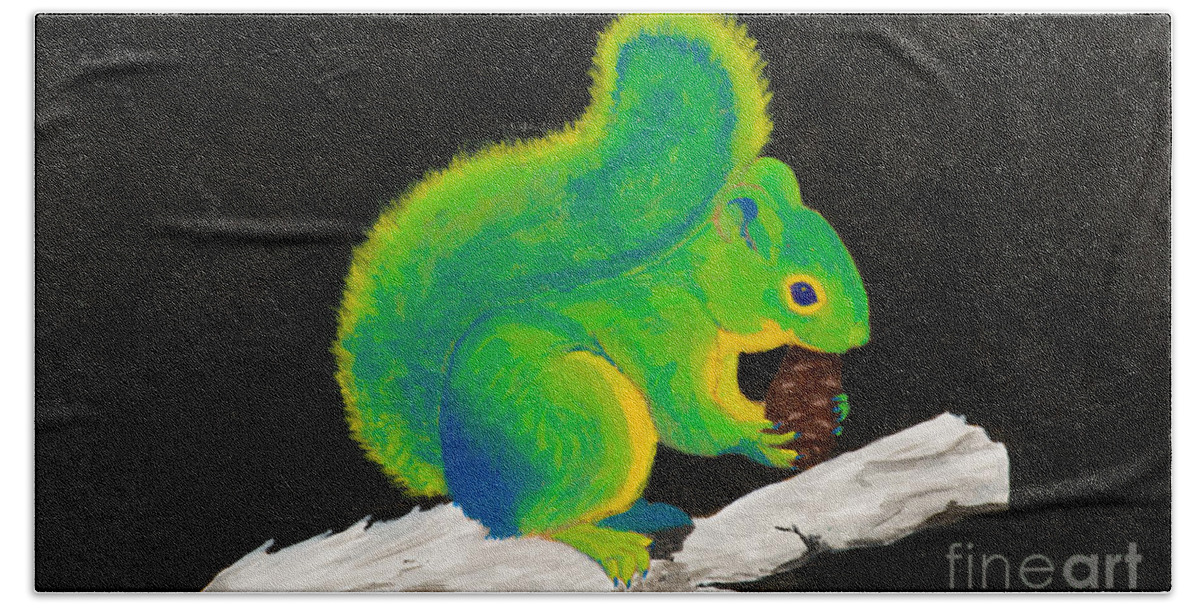 Squirrel Beach Sheet featuring the painting Atomic Squirrel by Stefanie Forck