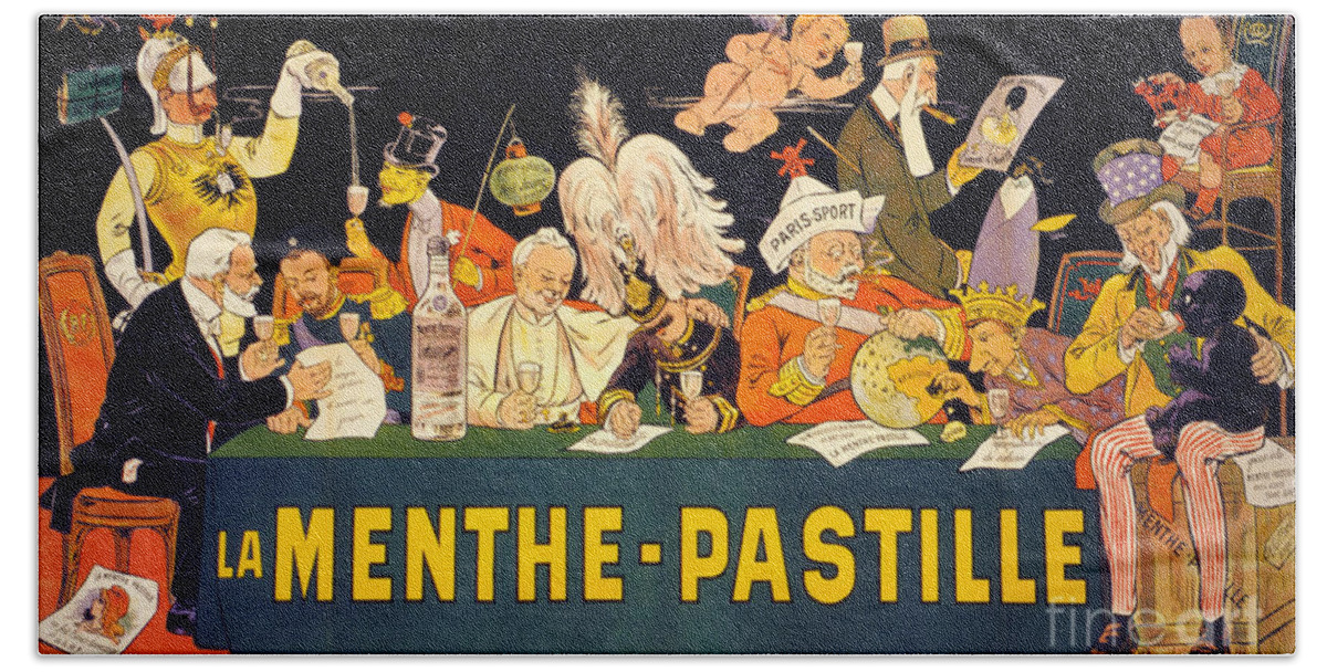 La Menthe Pastille Beach Towel featuring the painting Au tribunal de la Haye la menthe pastille Vintage by Vintage Treasure