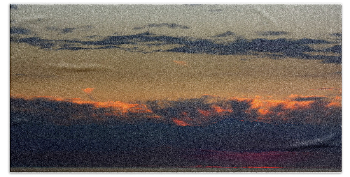 Photography By Paul Davenport Beach Towel featuring the photograph Aubergine sunset by Paul Davenport