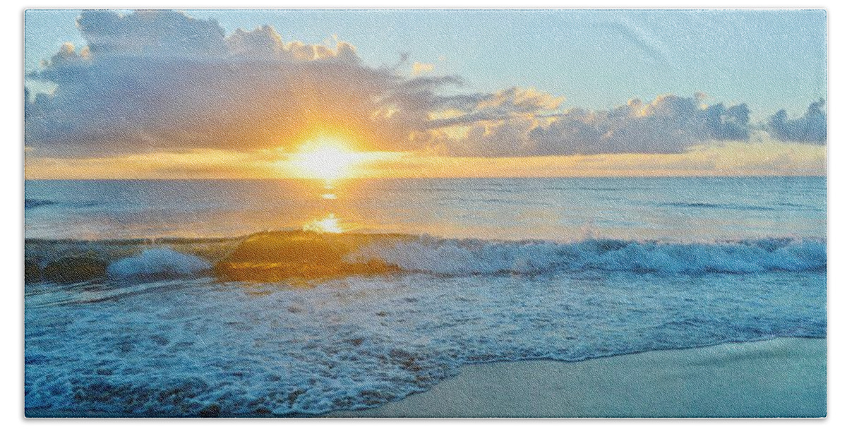 Obx Sunrise Beach Sheet featuring the photograph August 12 Nags Head, NC by Barbara Ann Bell