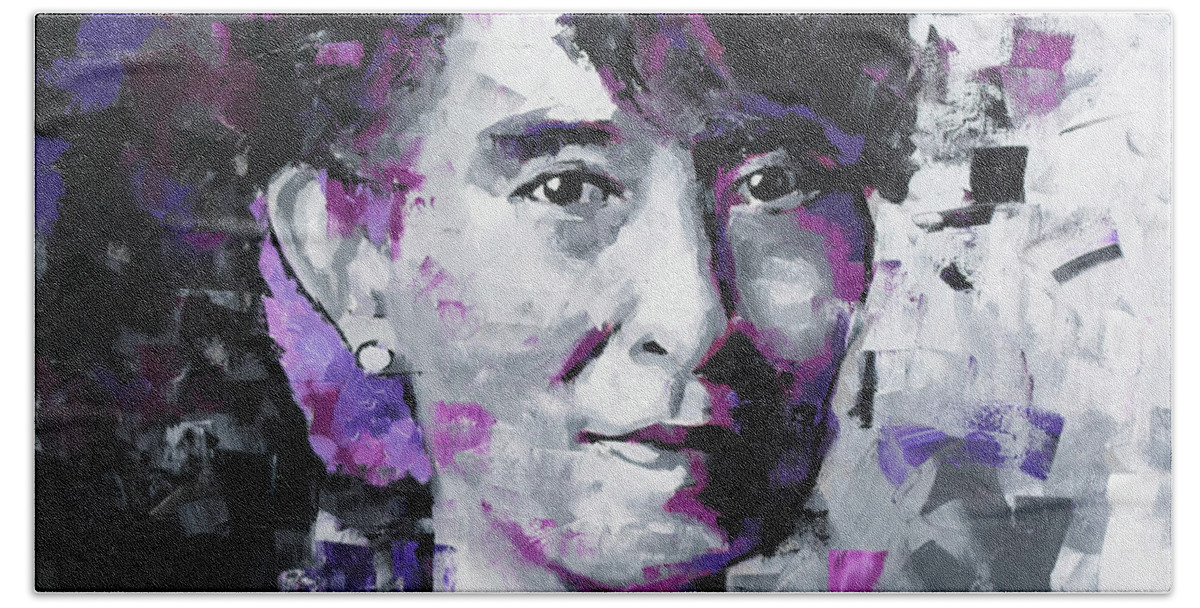 Aung San Suu Kyi Beach Towel featuring the painting Aung San Suu Kyi by Richard Day