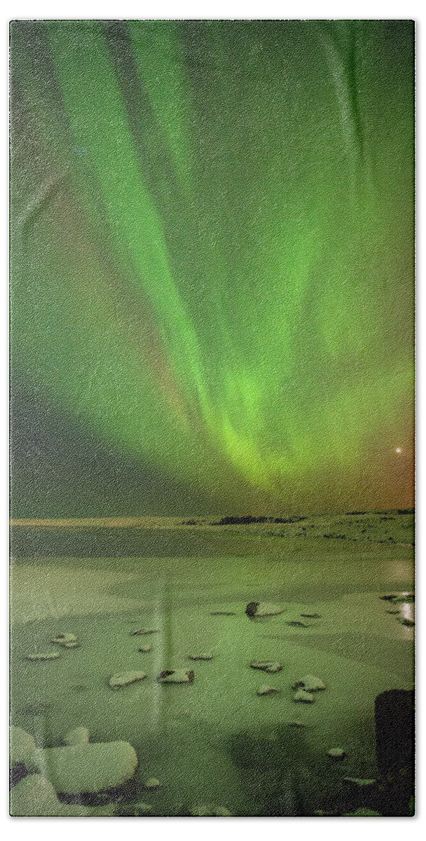 Iceland Beach Towel featuring the photograph Aurora Borealis or Northern Lights. by Andy Astbury