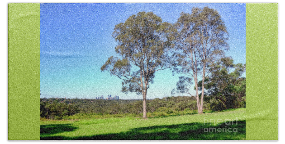 Aussie Gum Tree Landscape Beach Towel featuring the photograph Aussie Gum Tree Landscape by Kaye Menner by Kaye Menner