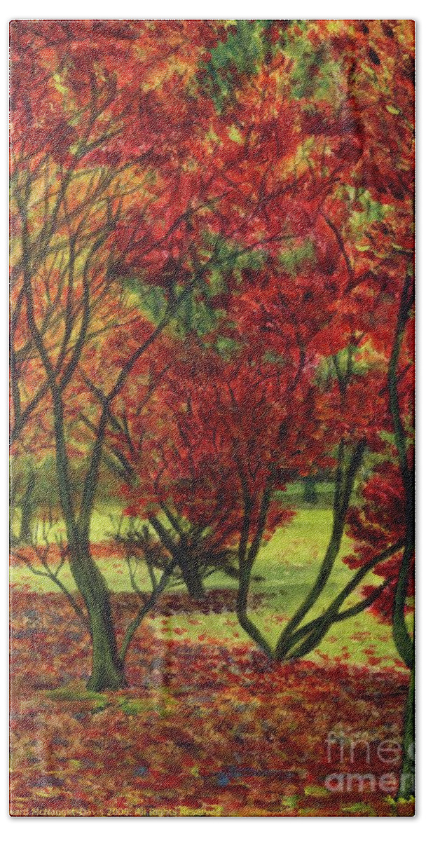 Autumn Red Woodlands Painting Beach Towel featuring the painting Autum Red Woodlands Painting by Edward McNaught-Davis