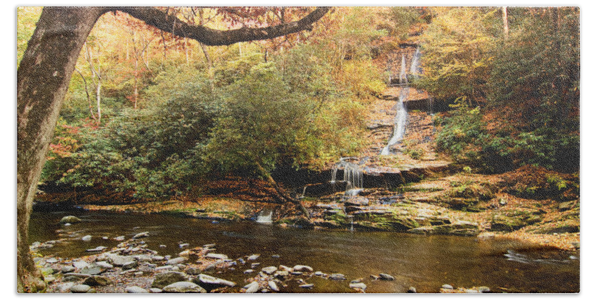 Waterfall Beach Towel featuring the photograph Autumn at Tom Branch Falls by Bob Decker