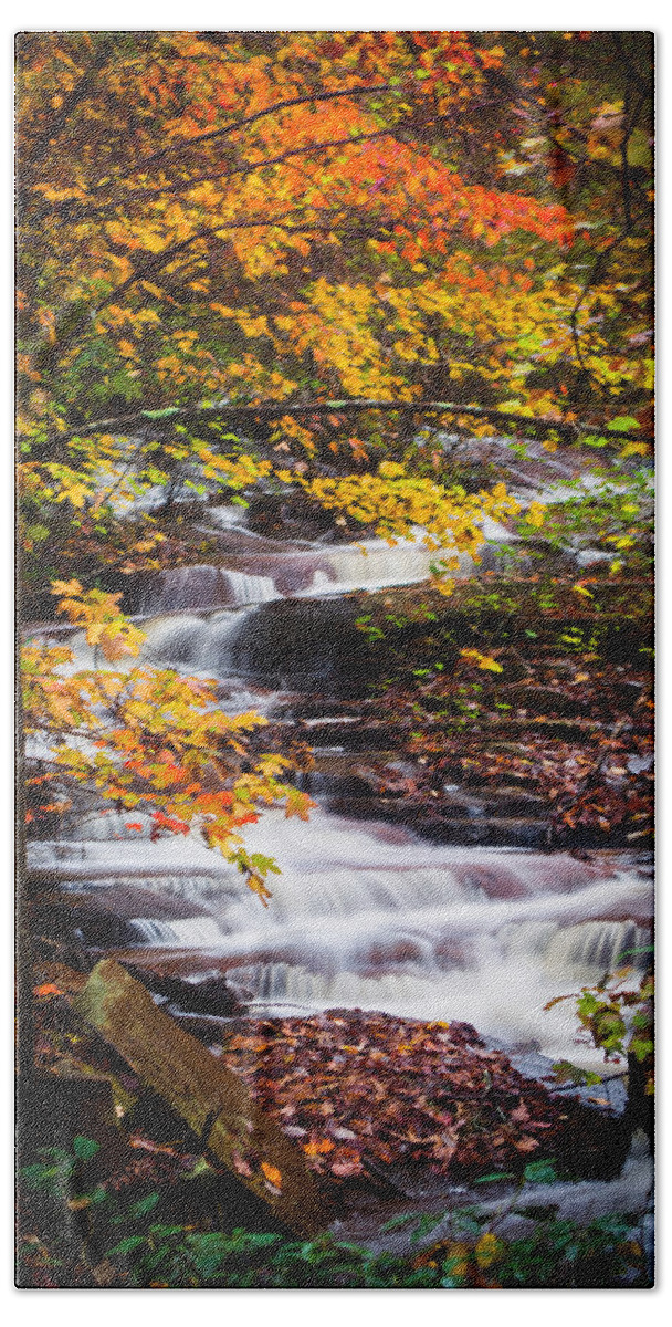 Waterfall Beach Towel featuring the photograph Autumn Cascade by Parker Cunningham