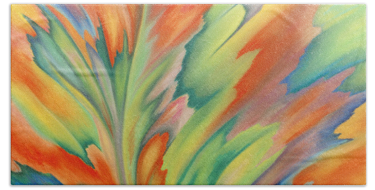 Abstract Beach Towel featuring the painting Autumn Flame by Lucy Arnold