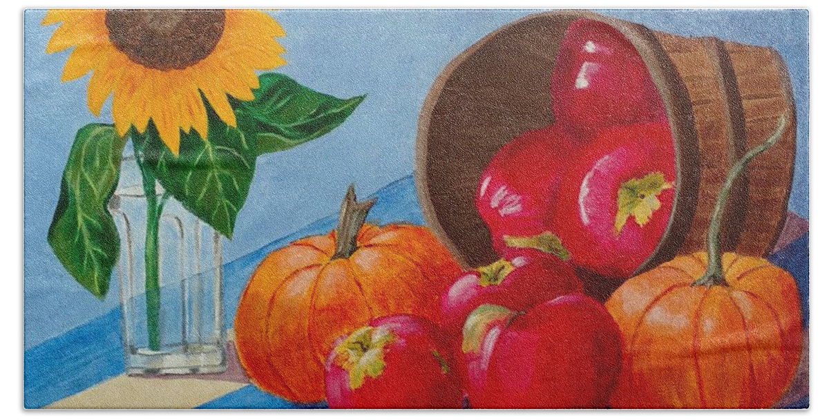 Harvest Beach Towel featuring the painting Autumn Harvest by Nancy Sisco