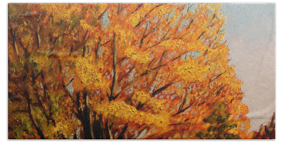 Autumn Beach Towel featuring the painting Autumn Leaves at High Cliff by Daniel W Green