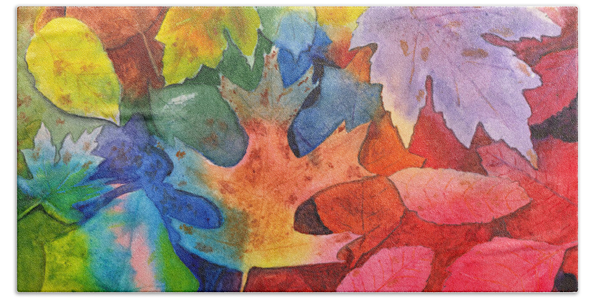 Fall Leaves Beach Sheet featuring the painting Autumn Leaves Recycled by Conni Schaftenaar