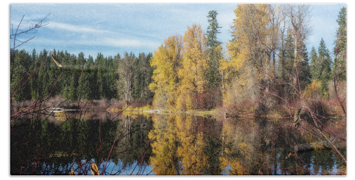 Fish Lake Beach Towel featuring the photograph Autumn Makes an Appearance at Fish Lake by Belinda Greb